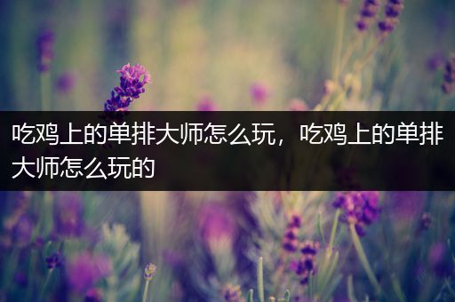 吃鸡上的单排大师怎么玩，吃鸡上的单排大师怎么玩的